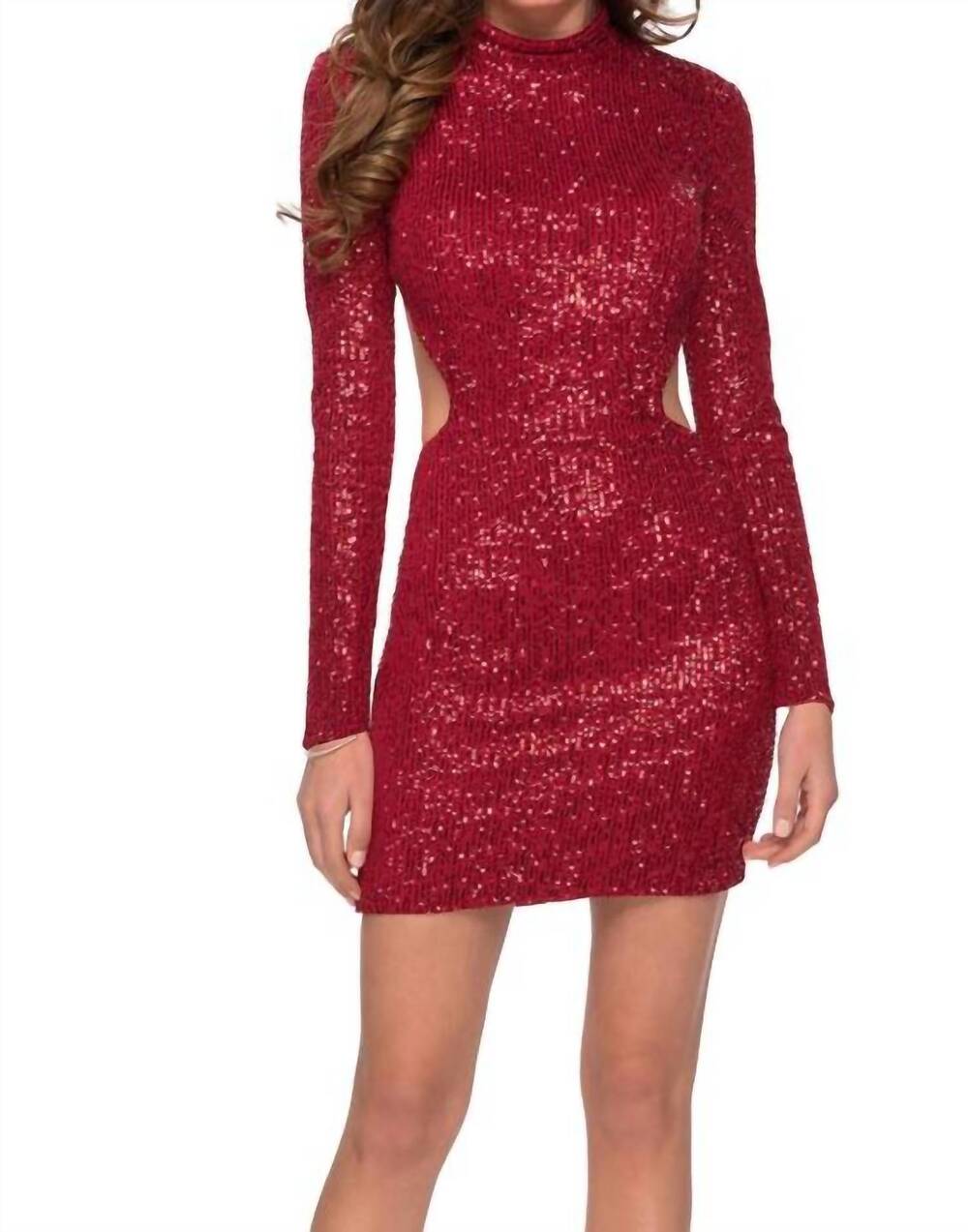 NEW LA FEMME long sleeve mini dress in red